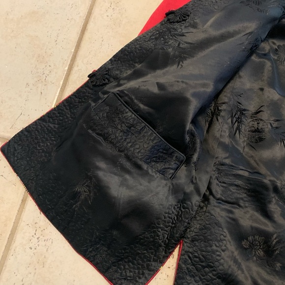 Vintage Red & Black Embroidered Jacket Chinese Style Mandarin Frog Closure Coat - Picture 2 of 8